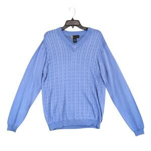 Vtg Kilburne & Finch Men's M Blue Cable Knit Lightweight V-Neck Sweater Preppy